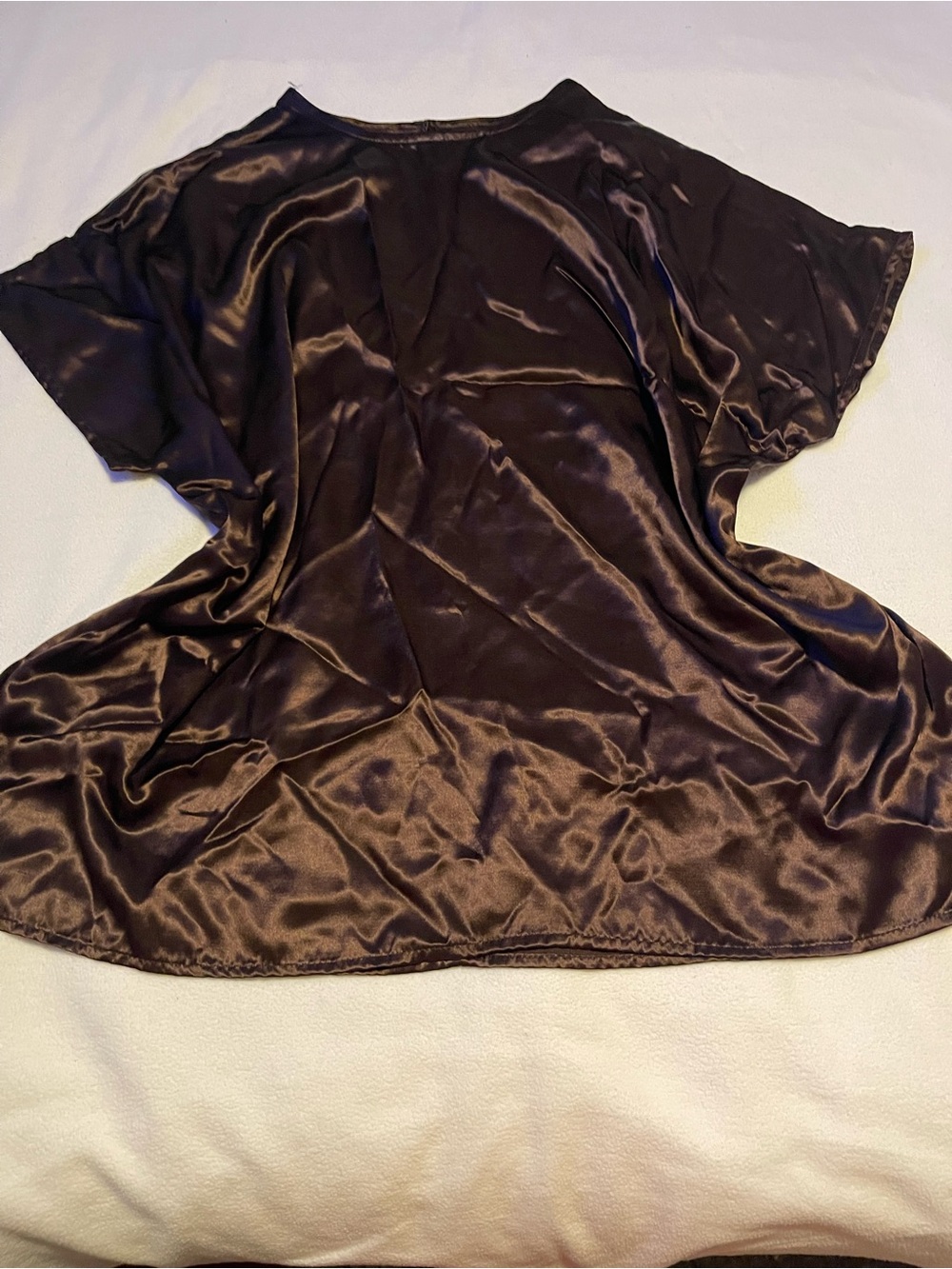 Roaman's Satin Short-Sleeve Sleep Top - Chocolate Brown